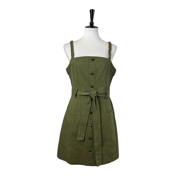 Storia Utility Dress A-line Pockets Button Front Olive Green Women’s Size Large - Picture 1 of 13